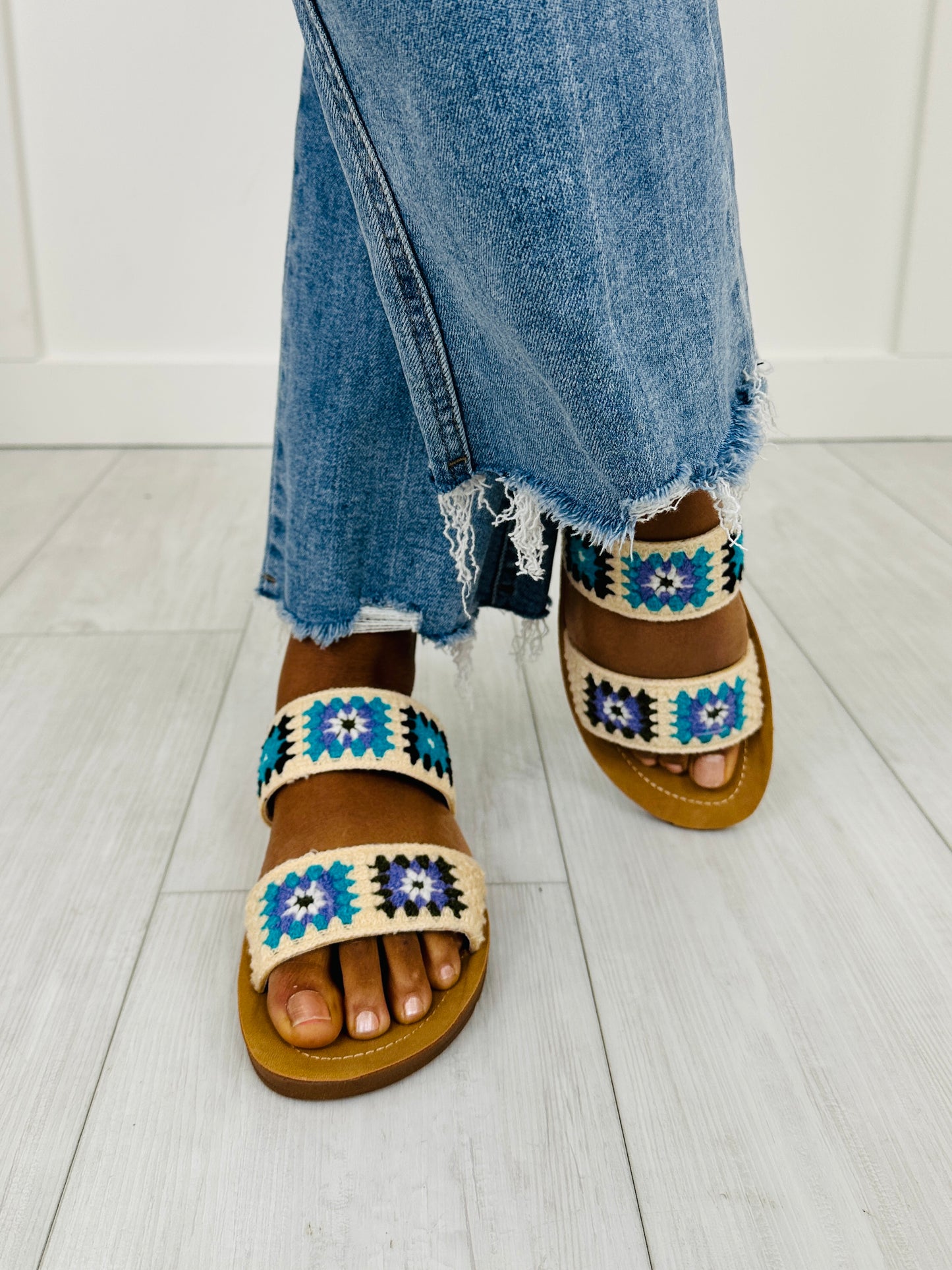 Crochet Charm Sandals in Light Blue