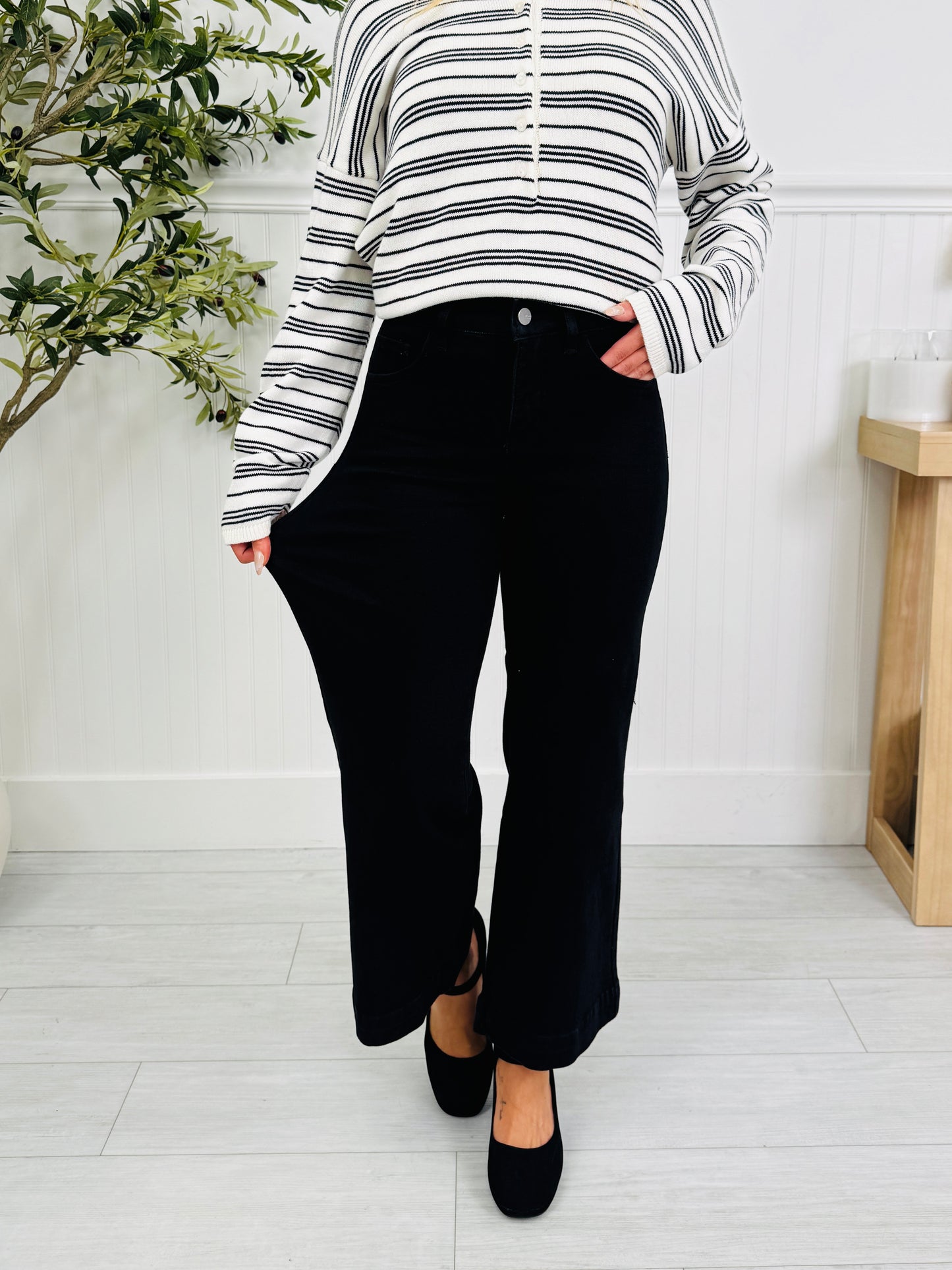 Black To Basics Tummy Control Cropped Wide Jeans In Multiple Inseams