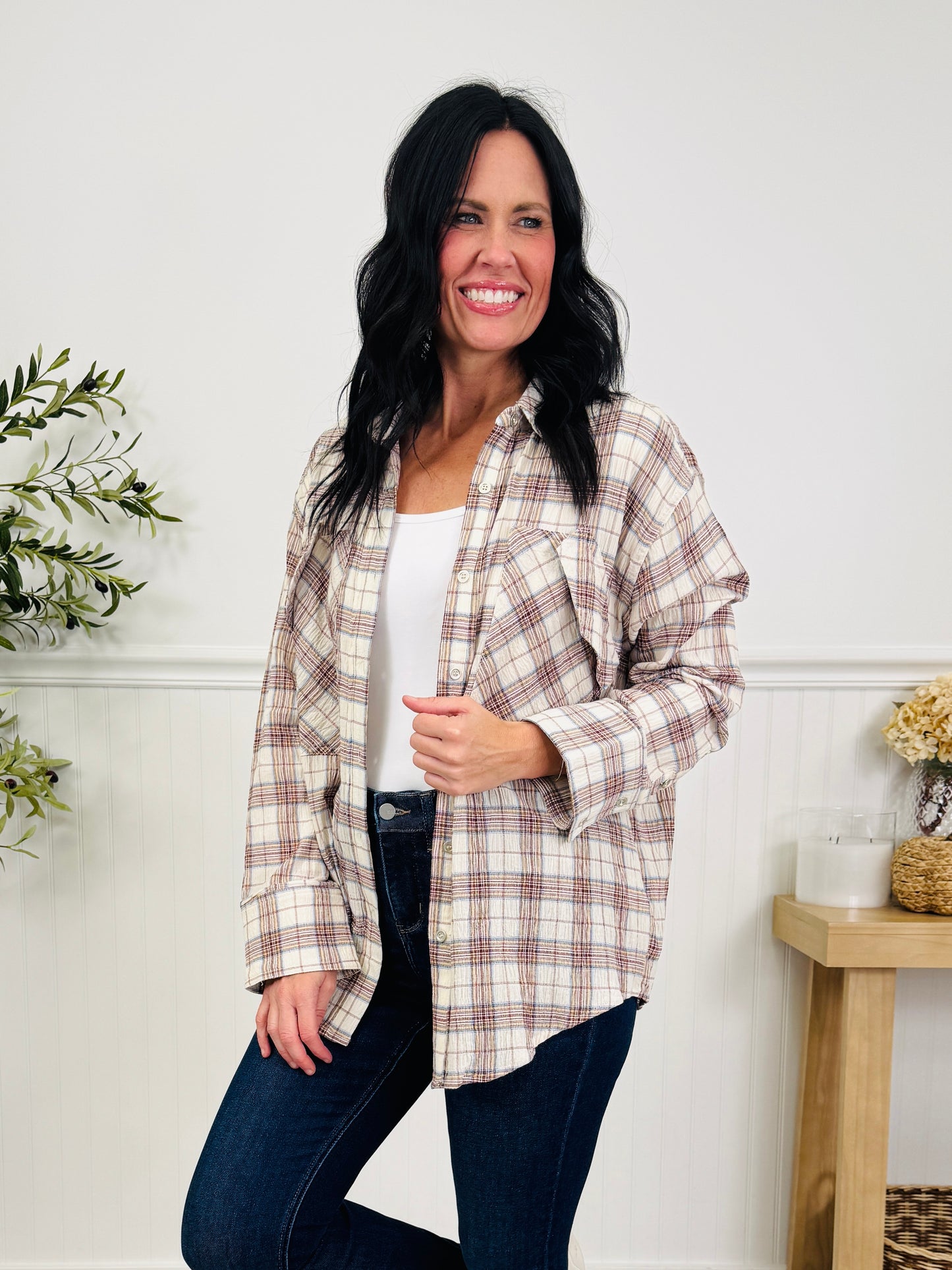 Fall for Plaid Top In Cream