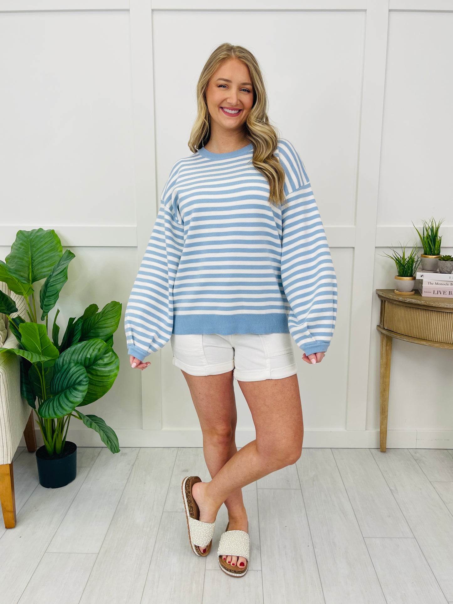 Simple Lines Top in Sky Blue