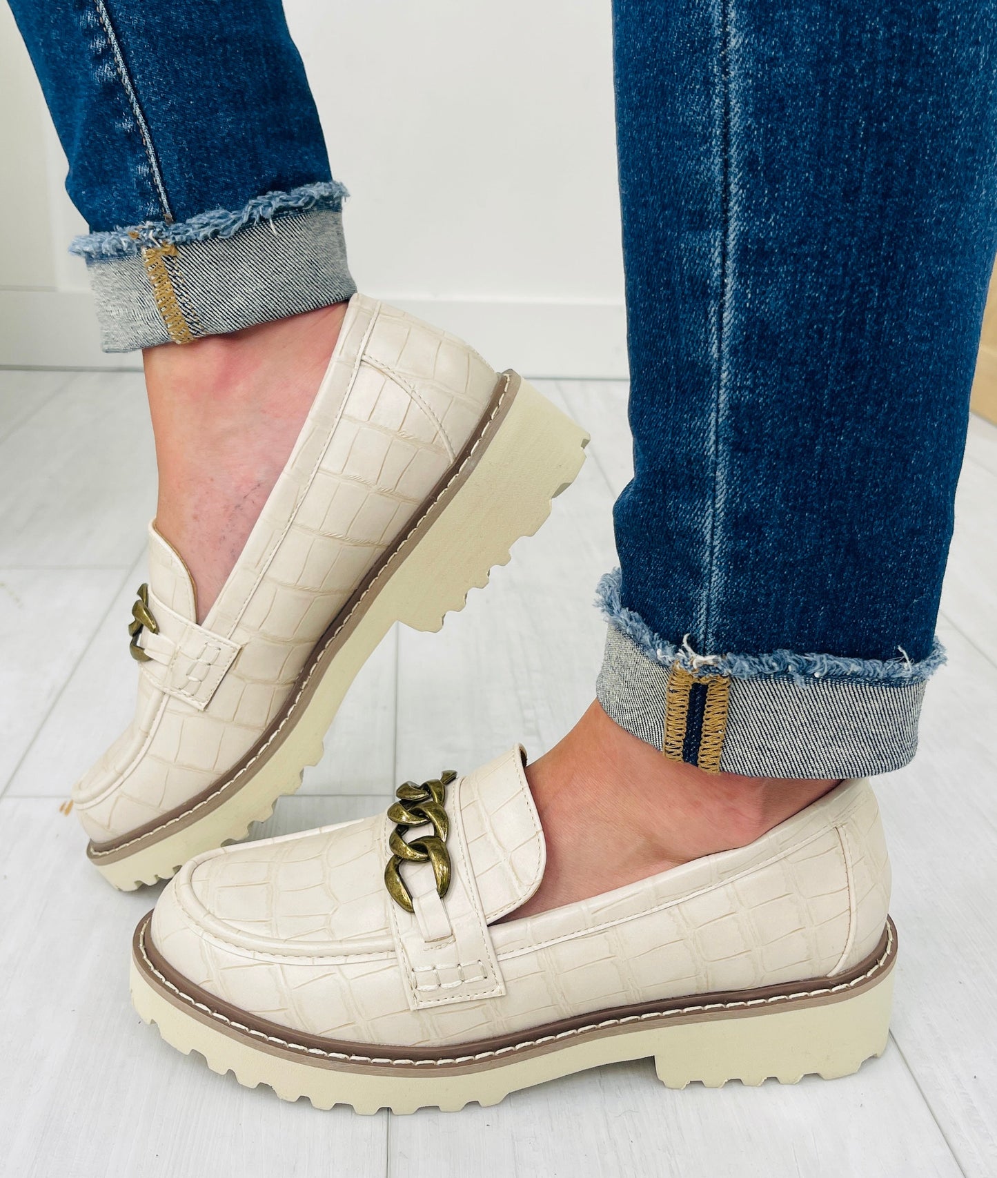 Two Way Street Loafers In Ivory Croco