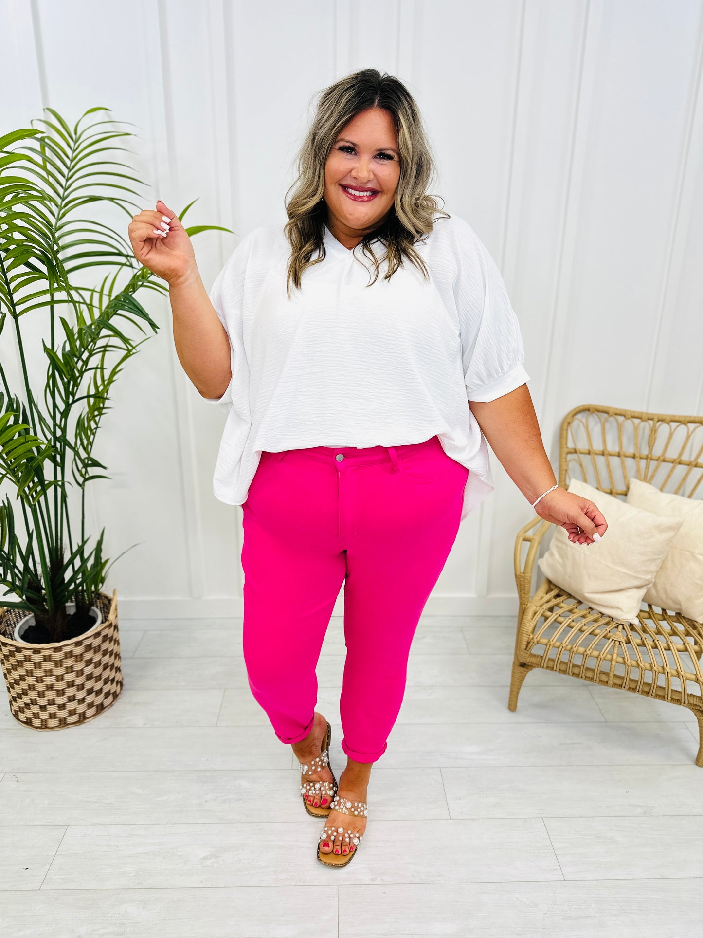 Judy Blue Pretty In Pink Slim Fit Jeans in Reg/Curvy