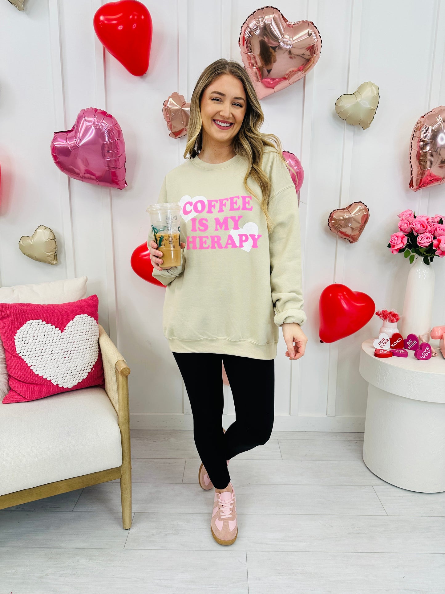 Coffee Is My Therapy Graphic Crewneck Sweatshirt