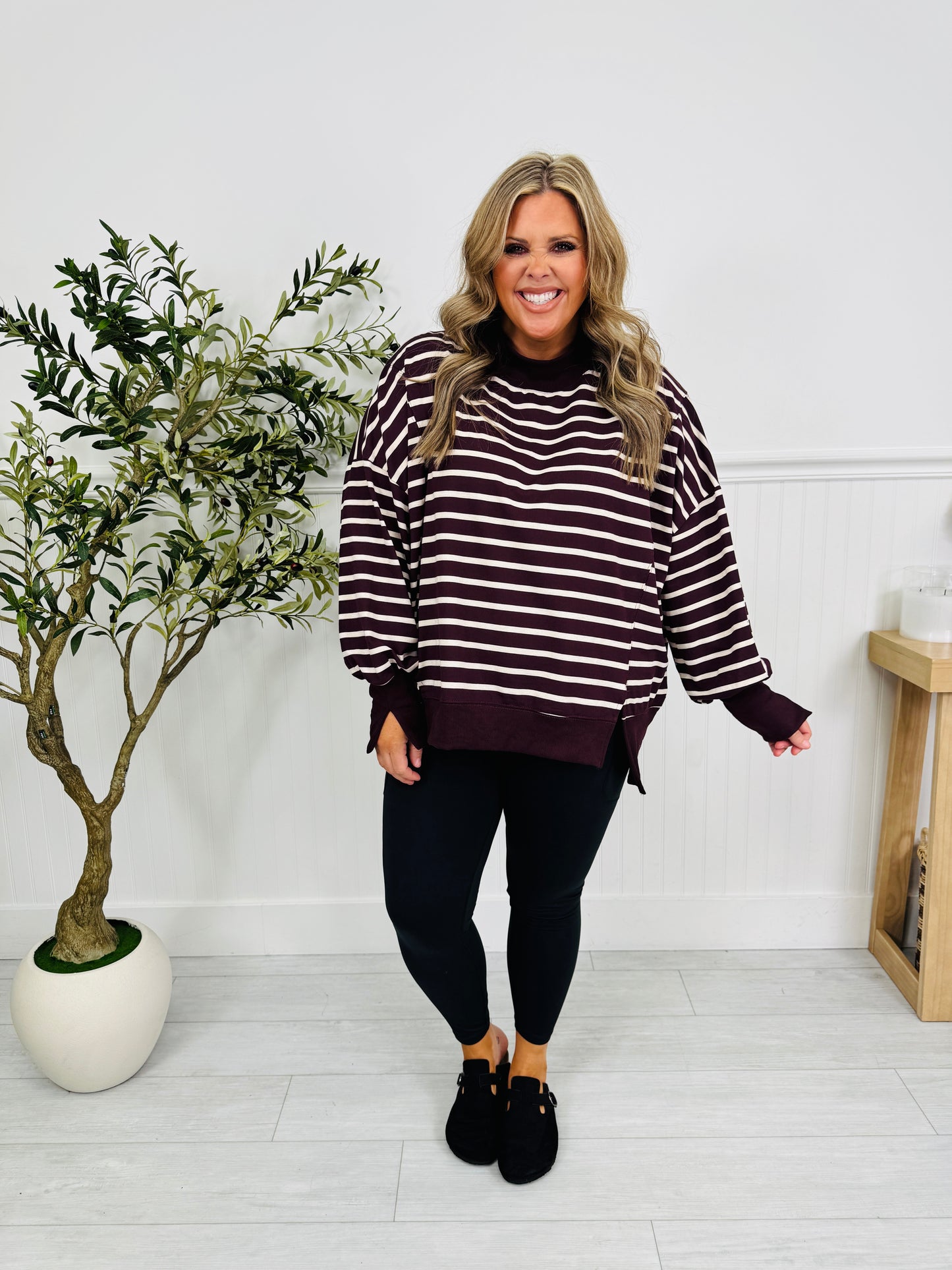 Stripe Up Your Alley Pullover In Wine