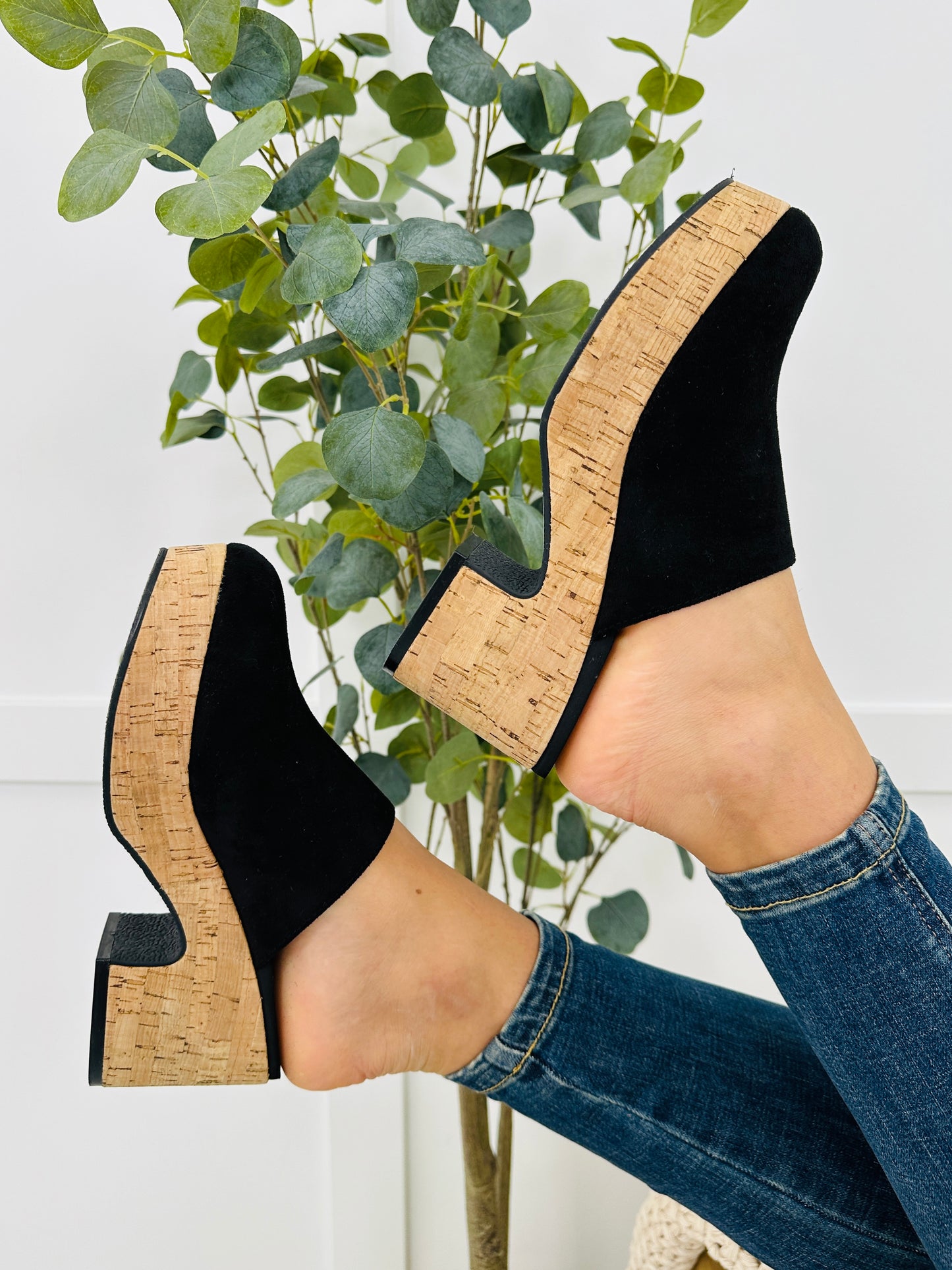 Boho Block Clogs In Black Faux Suede