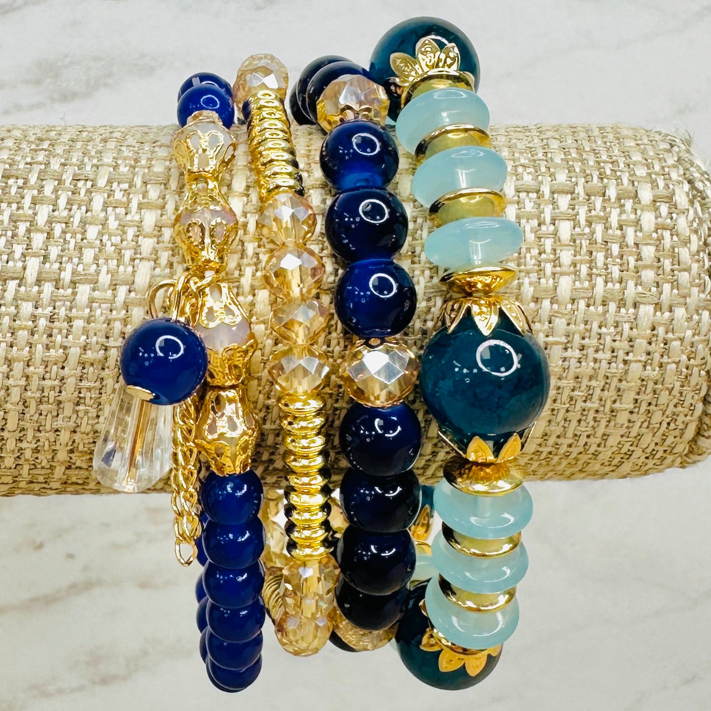 Navy Beaded Bracelet Stack