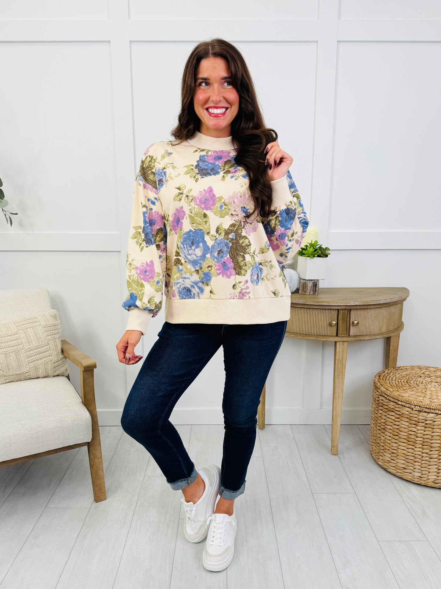 Sunday Blooms Top In Cream Mix