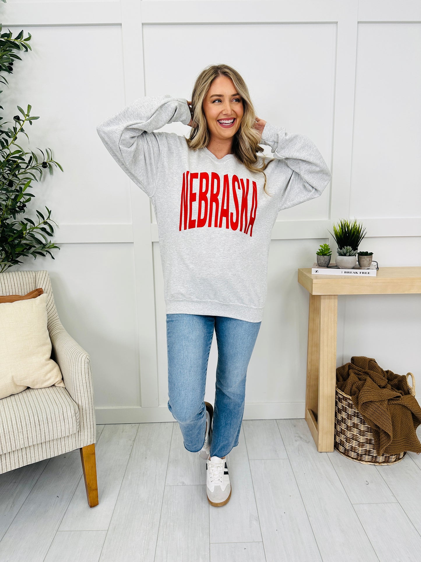 Nebraska Reversible NE Graphic Crewneck Sweatshirt