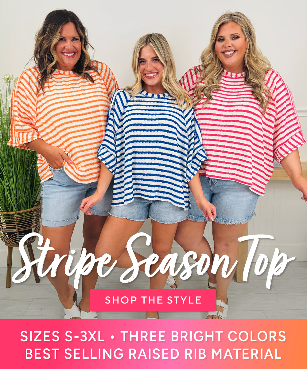 Stripe season top in 4 colors from MOCO boutique, click and shop today!